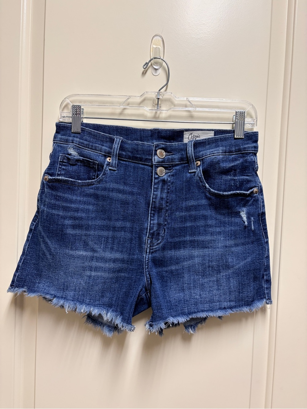 Cosmic Blue Love Dani Short, High-Waist Dark Blue Denim Shorts with Raw Hem - Picture 6 of 9